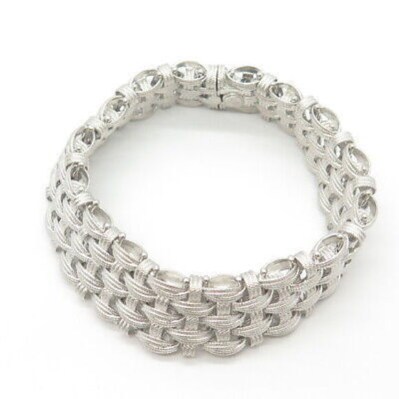 925 Sterling Silver Vintage Italy Rattan Link Bracelet 8" - Picture 4 of 7